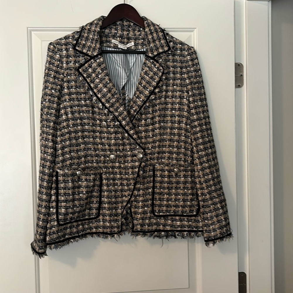 Veronica Beard Black, Cream and Tan Tweed Blazer